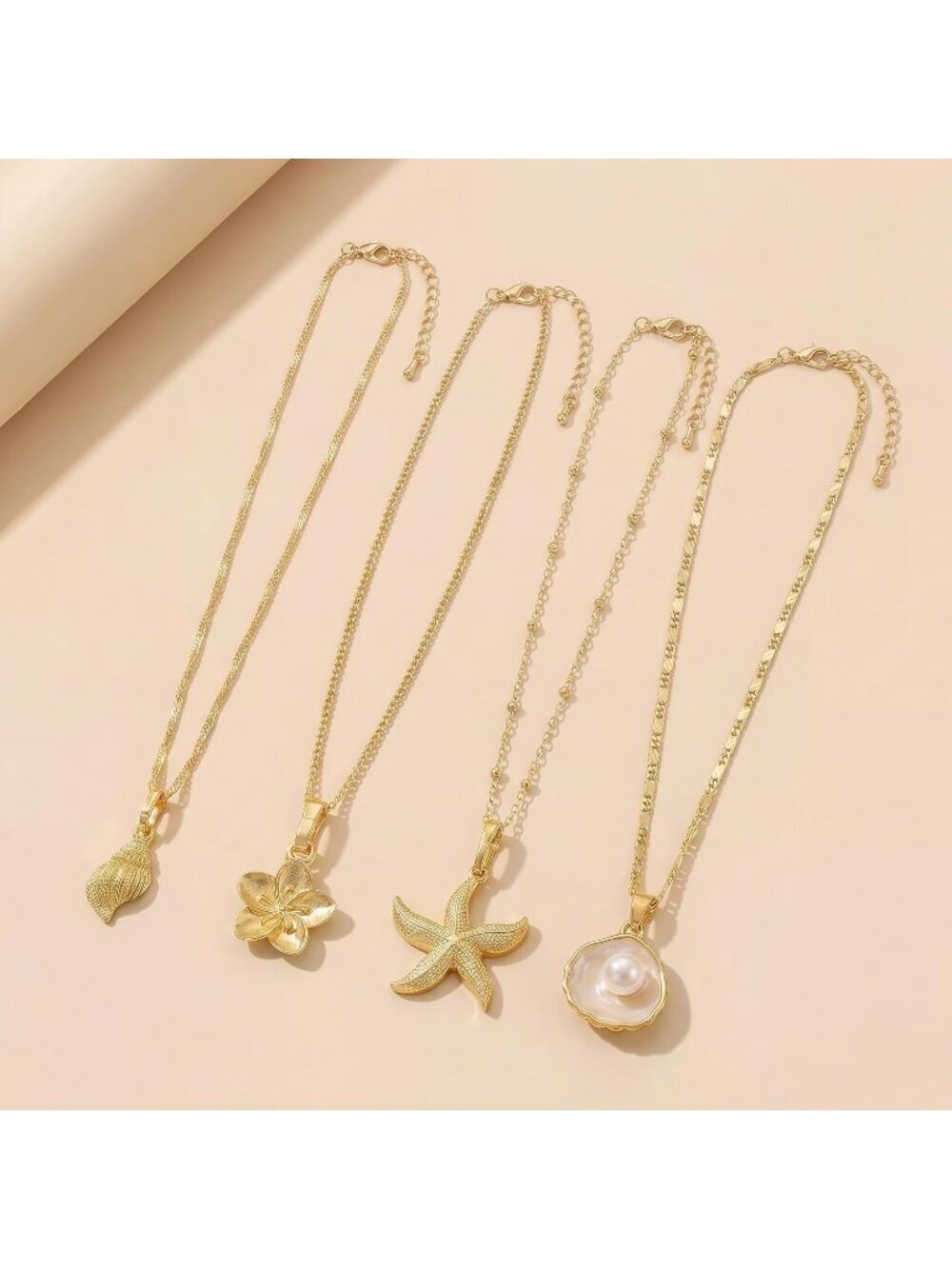 Women's Flower Glod Plated Layered Pendan Dainty Coastal Charm Starfish Necklace - Picture 7 of 7